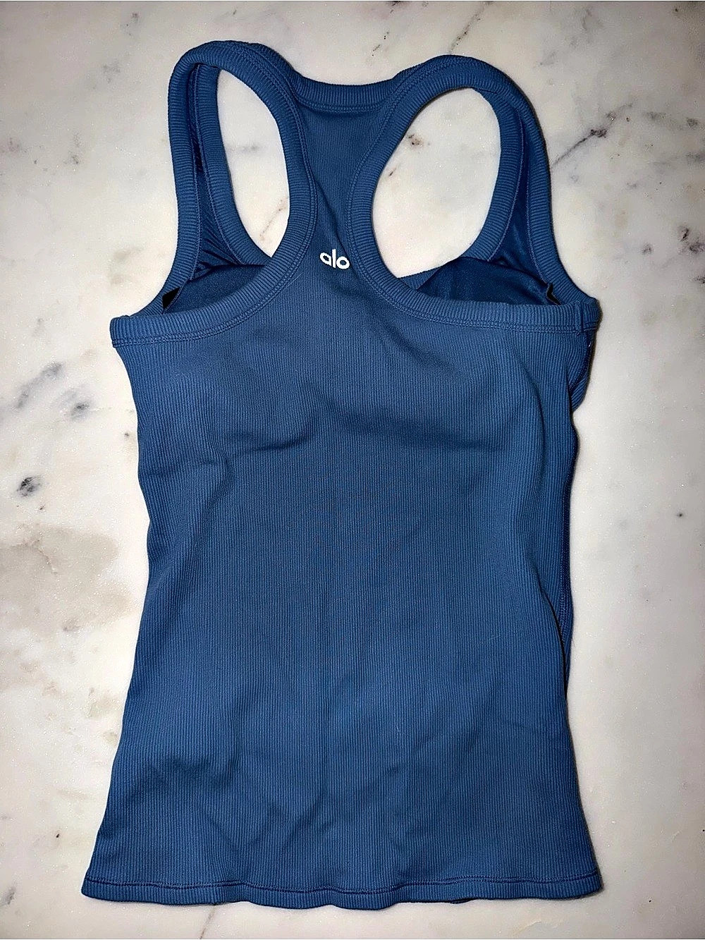 Alo Ribbed Racerback Tank in Blue - Picture 2 of 4